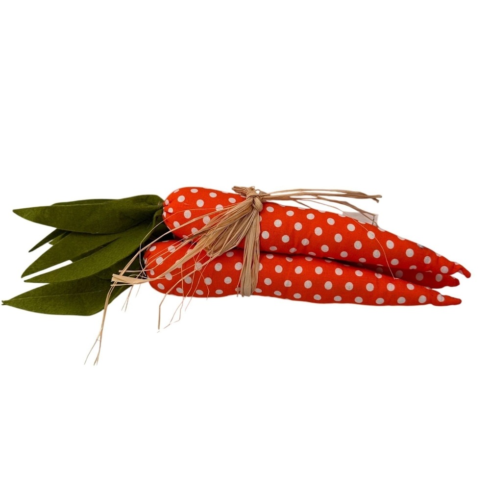 Decorative Fabric Carrot Bundle Raffia Orange Polka Dot 14" Easter Decor Country